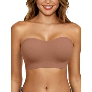 LetsJoli Push Up Strapless Bras for Women Supportive Bandeau Bra Non Slip Wireless No Underwire Padded Tube Bra (Beige, M)