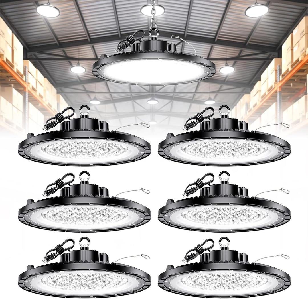 UFO LED High Bay Light,200W 30000LM 5000K IP65,6 Pack with 5ft US Plug