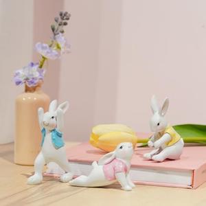 Braxio Easter Bunny Decorations Yoga Figurine - Cute Bunny Easter Decorations for The Home/Spring Set of 3