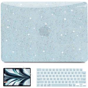 Anban Compatible with MacBook Air 13 inch Case 2025 2024 2023 2022 M4 M3 M2 A3240 A3113 A2681, Luxirous Glitter Plastic Hard Shell+Keyboard Cover+Screen Protector for MacBook Air 13.6 inch Case, Blue