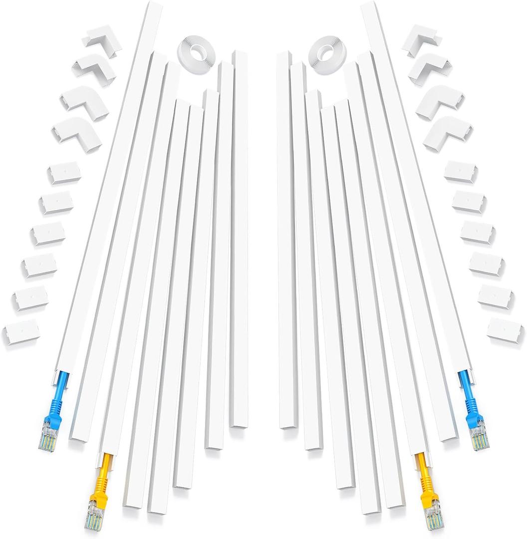 250in Cord Hider, One-Line Cable Hider, Yecaye Small Cord Covers for Wires on Wall System, Cable Raceway Kit for Max 2 Cords, Wire Hiders for Tv on Wall, Wire Hider, 16XL15.7in W0.59in H0.4in, White