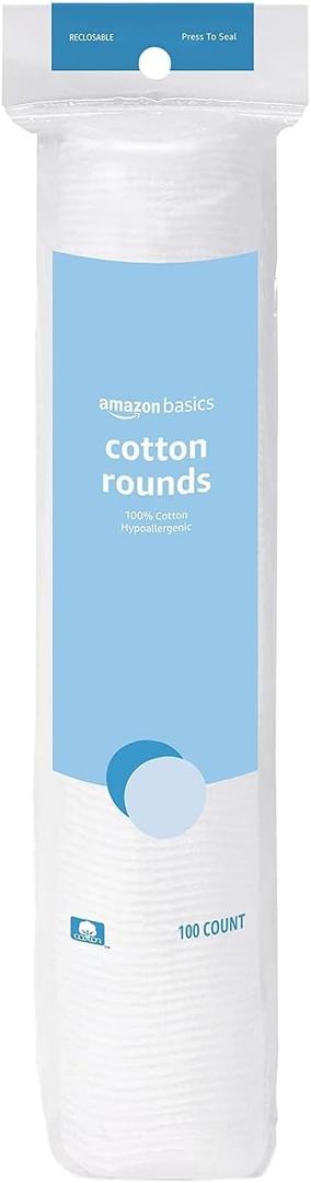 6 x Amazon Basics Hypoallergenic Cotton Rounds for Makeup Removal and Skincare, 100 Count, 6 Pack
