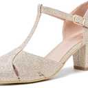 Womens T Strap Mary Jane Shoes Chunky Block Heel Cut Out Ankle Strap Buckle Dress Dance Pumps 37