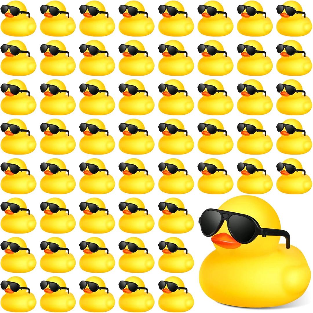150 Pcs Yellow Mini Rubber Ducks in Bulk with 150 Pcs Sunglasses Christmas Duck Gifts Small Mini Bath Toys Float Pool Bulk Toys for Baby Shower Birthday Party Christmas Stocking Stuffers