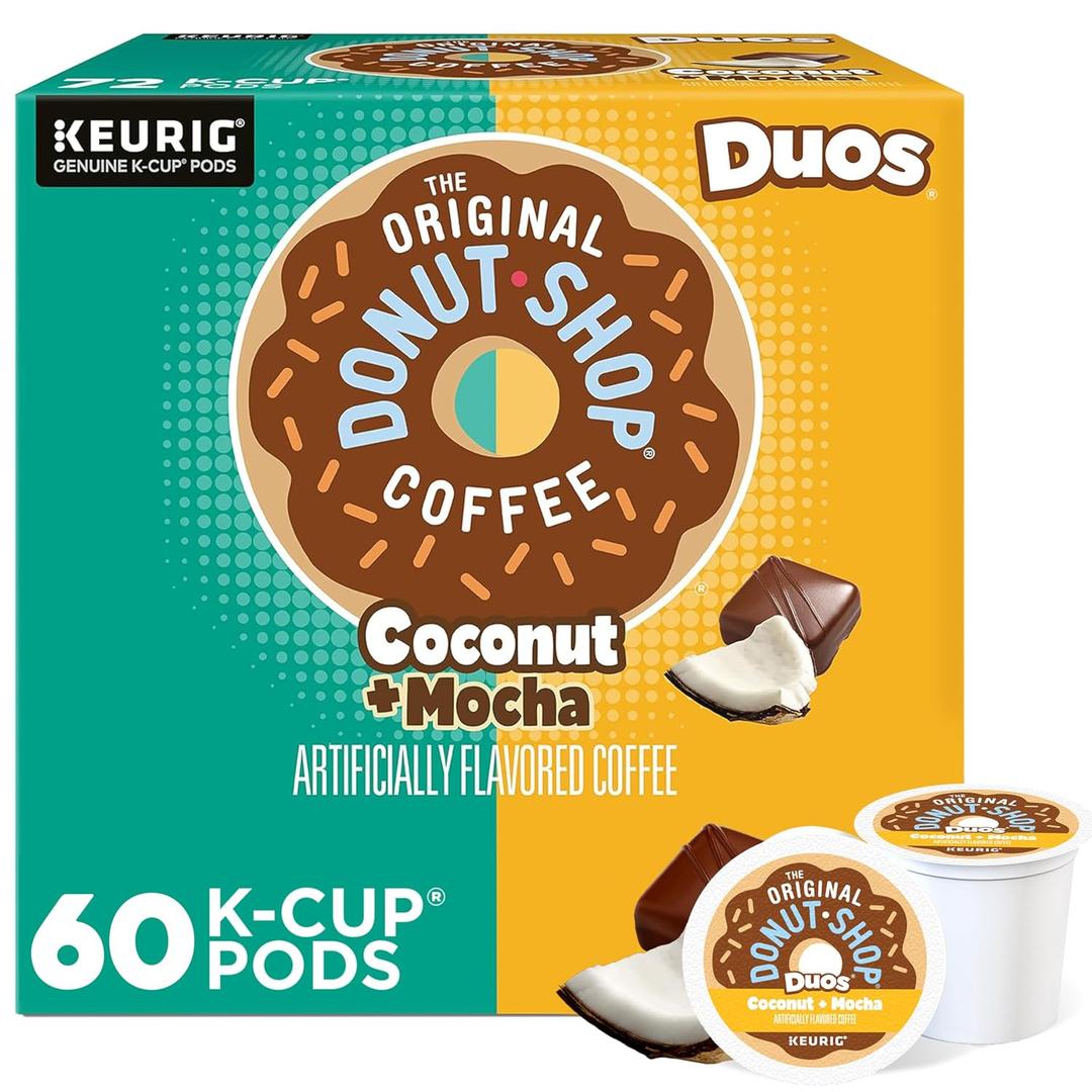 The Original Donut Shop Duos Coconut + Mocha Coffee, Keurig Single Serve K-Cup Pods, Medium Roast Coffee, 60 Count, (6 Packs of 10) (EXP 06/22/28)