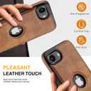 Design for iPhone 16E Leather Case, Built-in Foldable Alloy Stand, Logo Visible Slim Kickstand Protective Phone Cover 2025 6.1 Inch (Brown)