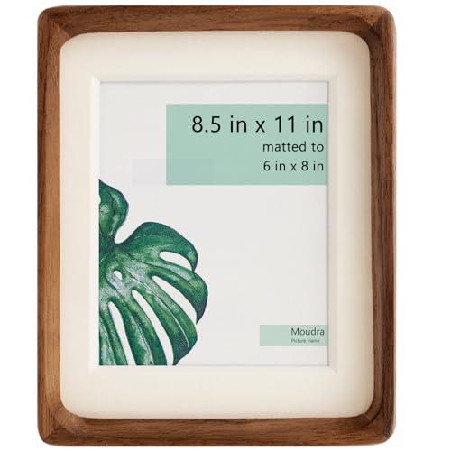 Moudra Handcrafted Solid Wood Picture Frame with Mat for Wall or Tabletop Display, Perfect for Photos and Artwork. (Walnut, 8.5"x11" matted to 6"x8")