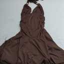 Women's Summer Halter Tie Back Bodycon Mini Dress Sexy Deep V Neck Pleated Ruffle Party Cocktail Short Dresses Medium