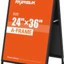Heavy Duty A-Frame Sidewalks SignsSandwich Board Black Coated Steel Metal Portable Double-SidedSlide-in Folding with 2 Corrugated Plastic Poster Boards (2436 Double Side with 2 Plastic Board)
