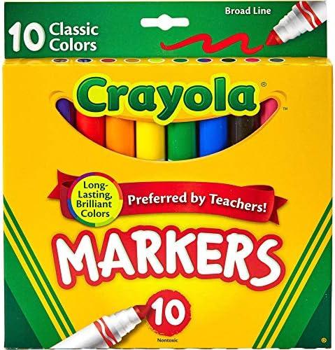 Crayola 587722 Non-Washable Markers, Broad Point, Classic Colors, 10/Set