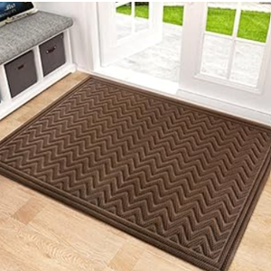 Mibao Front Door Mat, Dirt Trapper Welcome Mat for Outdoor Indoor, Non-Slip Waterproof Doormat, Durable Machine Washable Low Profile Entry Rug for Back Door Outside Patio, 61.5" x 36", Coffee Wave