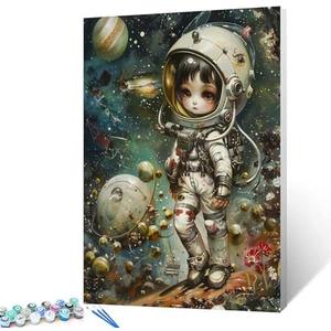 Female Astronaut in Planets Paint by Numbers Kits with Brushes and Acrylic Pigment on Canvas Painting for Adults,Fashion Women/Girl Picture for Home Wall Decor Nordics Gift 16''x20'' inch(DIY Framed)