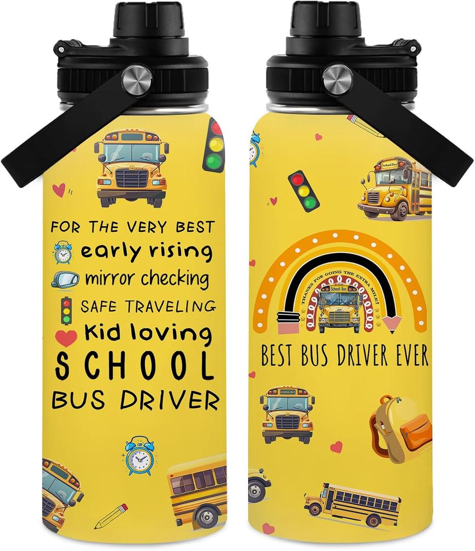 Bus Drivers Appreciation Gifts for Men Women, School Bus Driver Gifts Back to School Gift, Christmas Gift for Retired Driver Water Bottle 32oz