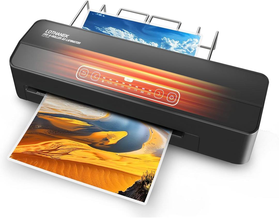 A3 6-Roller Commercial Laminator Machine, LOTHANEK 3-10 Mil 13 inch Heavy Duty Thermal Laminating Machine, 60-Second Warm-up, 40 Inches/Minute, Touch Screen for Home, School Office (Glossy Black)