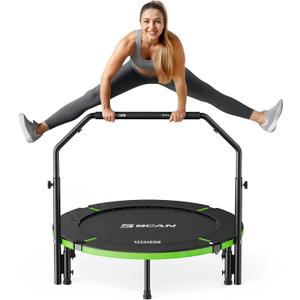 BCAN SP3 40" Foldable Mini Trampoline, Rebounder Trampoline for Adults, U/T Adjustable Foam Handle, Exercise Rebounder for Adults Indoor/Garden Workout, Max Load 330lbs/440lbs-40T-Green