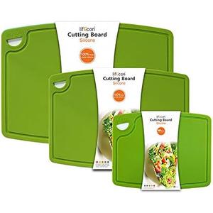 Liflicon Silicone Thick Cutting Boards Mats Set of 3 Foldable & Flexible Design Juice Grooves Easy Grip Handle Dishwasher Safe for Kitchen,BPA free Silicone Cutting Board-Green