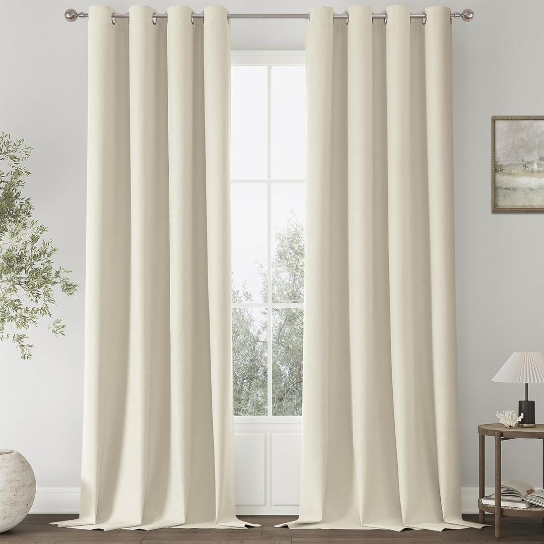 ChrisDowa 100% Blackout Birch Solid Curtains 102 Inches Long 2 Panels for Bedroom Living Room, Farmhouse Room Darkening Thermal Insulated Soundproof Grommet Top Window Treatment Drapes,52x102