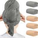 HOMEXCEL 5 Pack Microfiber Hair Towels - 40 x 20 inches Super Soft, Fast Drying Turbans for Long, Thick, Curly Hair - Anti Frizz Wrap with Elastic Strap, Brown/Grey