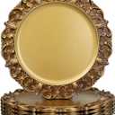 Gold Charger Plates Set of 6, Decorative Table Plastic Chargers for Dinner Plates, Party, Wedding, Thanksgiving, Christmas, 11G
