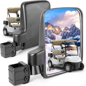 Golf Cart Side Mirrors, No Drilling 180 Degree Rotation & Foldable-HD Shatterproof Glass Mirrors for Golf Cart Club Car EZGO and Other (Multiple Size Clips) (New for 2023)