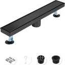 18 Inch Matte Black Linear Shower Drain, CUPC Certified 2-in-1 Tile Insert Cover, 304 Stainless Steel Trench Drain for Curbless Showers, Includes Hair Catcher & Adjustable Feet