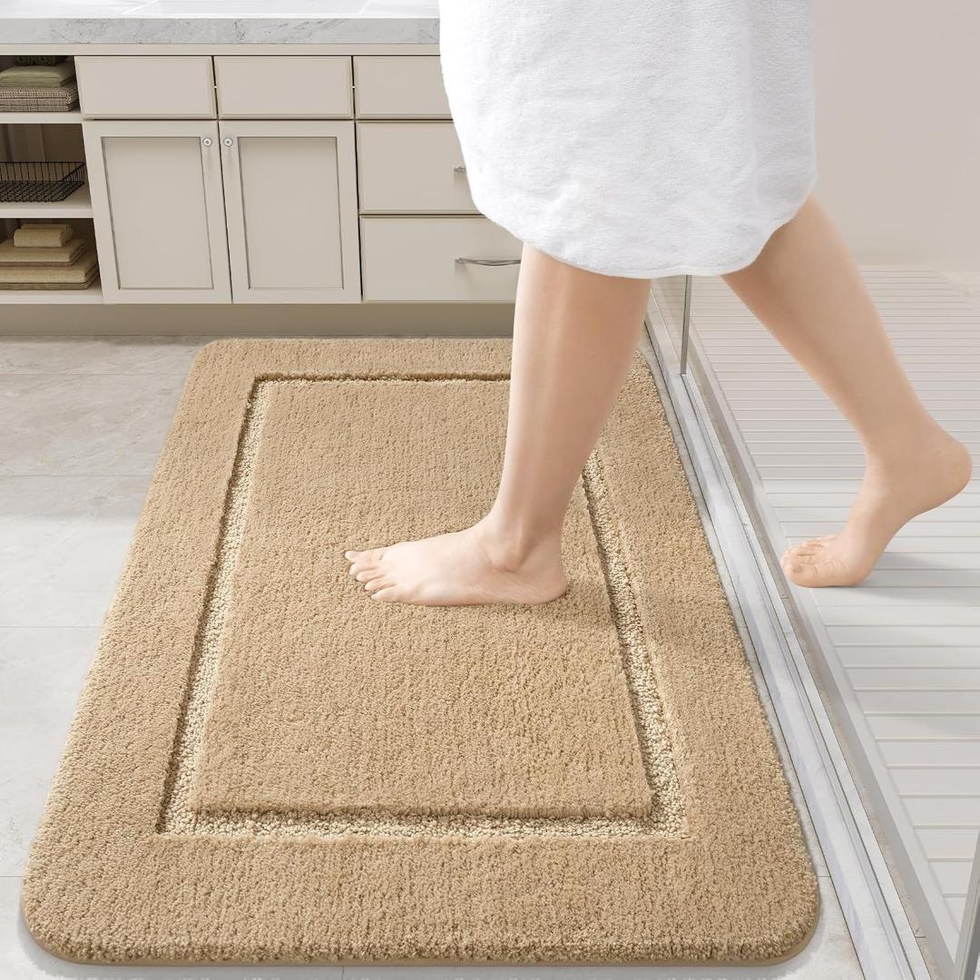LOCHAS Bath Mat, 24" x 36", Beige, Soft, Highly Absorbent, Quick Drying, Non Slip, Machine Washable, Modern, Water Resistant