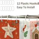 Newsely Retro Christmas Shower Curtain 60Wx72H Inch Merry Xmas 70s Cute Deer Snowflake Flower Rainbow Checkered Shower Curtain Bathroom Set Kids Girls Waterproof Bath Decoration Accessories Home Decor