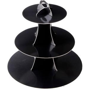 YLDW Cupcake Stand, 3-Tier Cupcake Stand Display, Cardboard Cup Cake Tower Stand, Disposable Dessert Stand for Birthday Tea Party Baby Shower Treat Decorations, Black