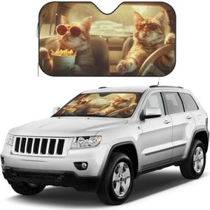 Funny Cat Windshield Sun Shade Foldable Car Front Windshield Sunshade Fit for Cars Trucks Suvs Blocks Uv Rays Sun Visor Protector Keeps Your Vehicle Cool Medium