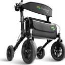 Helavo All Terrain Walker Rollator with 12 Pneumatic Tires  Foldable Outdoor Walkers for Seniors with Seat, Lightweight & Adjustable Height, Shock-Absorbing for Comfort on Any Surface (Black)