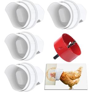 DIY Chicken Feeder Rain Proof Poultry Feeder Port Gravity Feed Kit for Buckets, Barrels, Bins, Troughs (4 port with holesaw)