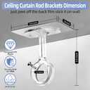 No Drill Ceiling Mount Rod Brackets, 6-Pack Heavy Duty Self Adhesive Holders, Adjustable Hooks Hanging 1.2'' Dia Poles for Curtain Closet Bedroom