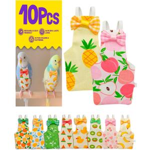 10Pcs Reusable Bird Diapers - Washable Parrot Nappy with Waterproof Lining & Adjustable Straps for Pigeons (Size M)