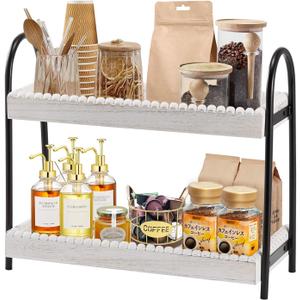 2 Tier Coffee Bar Organizer, Wood Coffee Bar Accessories Shelf for Countertop, Rustic Coffee Station Organizer Decor Stand Rack for Mugs Cups Syrup, Condiment Storage Holder for Kitchen, Home, Office