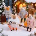 Set of 4 Christmas Felt Mouse Ornaments, 5" Mini Fashionable Mice for Christmas Tree Wreath Hanging, Wool Xmas Tabletop Decor, Animal Crafts for Holiday Easter Gifts Party Supply