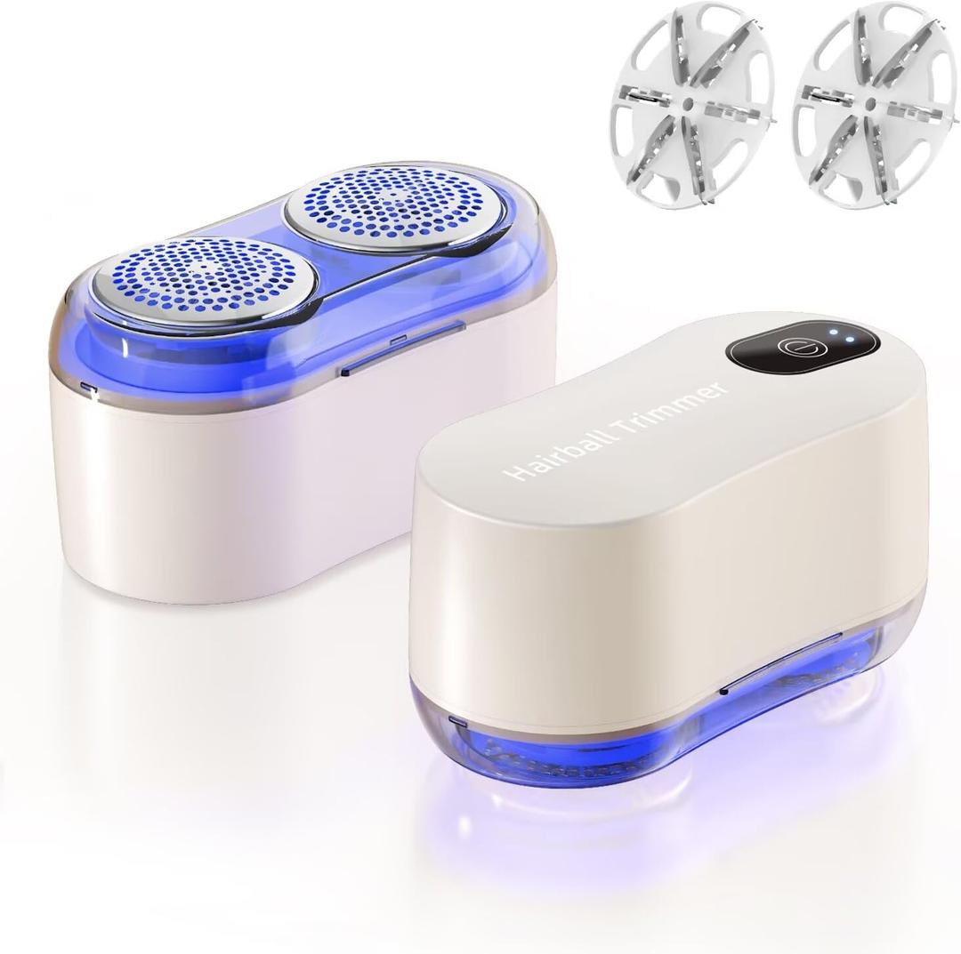 Professional Fabric Shaver, Electric lint Remover Suitable for Sweaters, Coats, Sofas, etc. Type-C Rechargeable, Equipped with 6 Stainless Steel Blades, Safe and Harmless for fine Fabrics (White)