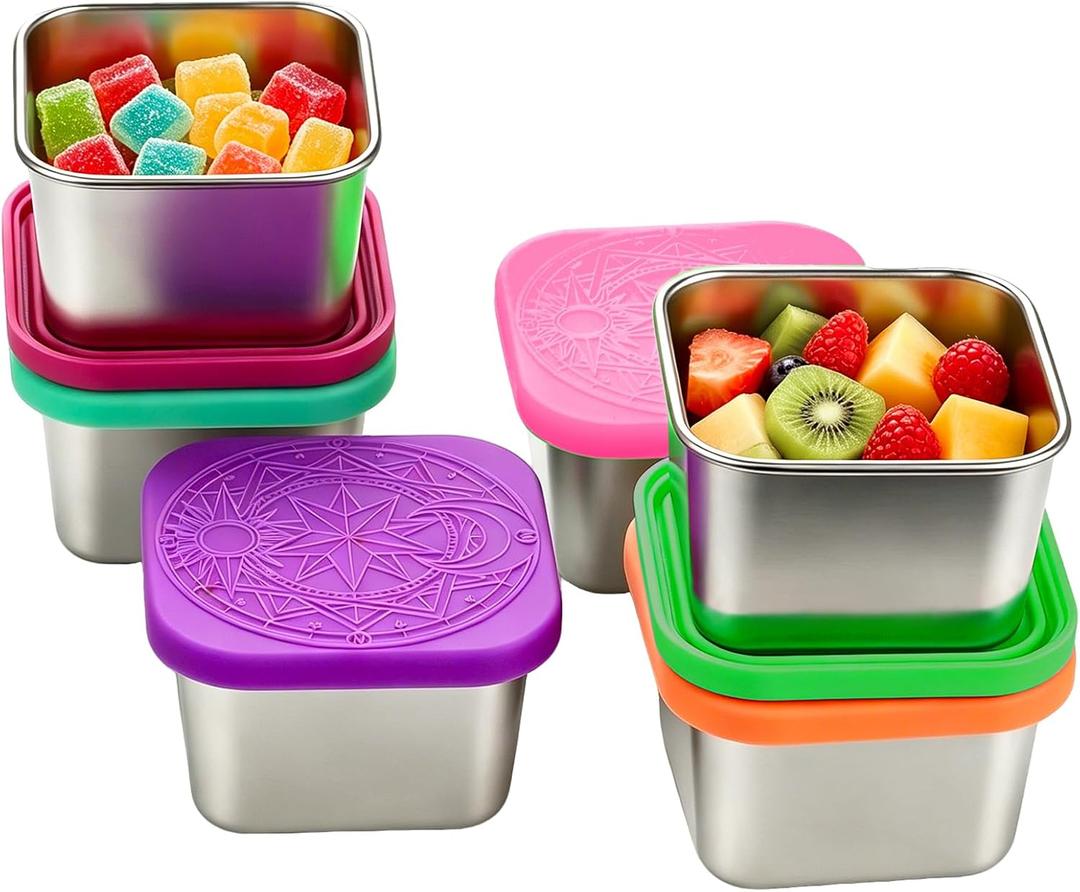 6-Pack 6oz Stainless Steel Snack Containers for Kids, Reusable Small Snack Containers with Lids, Leakproof Metal Toddler Lunch Box for Oat, Crackers, Nuts, Candy, Dishwasher Safe