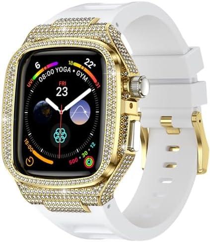 Bling Diamond Case with Band for Apple Watch 42mm, Compatible with Iwatch Series 11 10 9 8 7 6 5 4 SE3 2 1, Gold Case and Correa Para Apple Watch, Luxury Apple Watch Band for Man