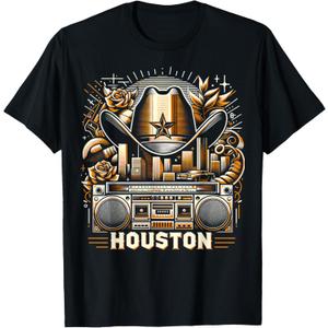 Houston Cowboy Rap T-Shirt | Men Women XS - 6XL | Graphic T-Shirt (Small, Black)