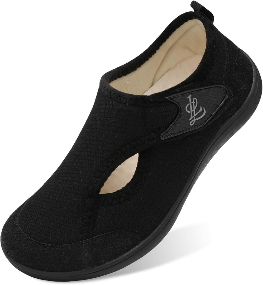 LeIsfIt Womens Slippers Wide Diabetic Shoes Adjustable Arthritis Edema House Shoes Indoor Outdoor Slippers, Size 37 (Black)