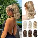 NTYNTY Ponytail Extension - 14" Claw Clip in Ponytail Hair Extensions Natural Soft Synthetic Layered Wavy Pony Tail Hair Pieces for Women - Ash Blonde with Highlights