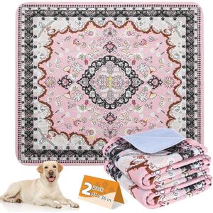 KOOLTAIL Washable Pee Pads for Dogs, 2 Pack Super Absorbent Reusable Puppy Training Pads Waterproof, Nonslip and Leak-Proof Dog Pee Pads, Large Pet Mats Whelping Pads for Floor, Crate, Couch, 36"x41" (Retro Pink)