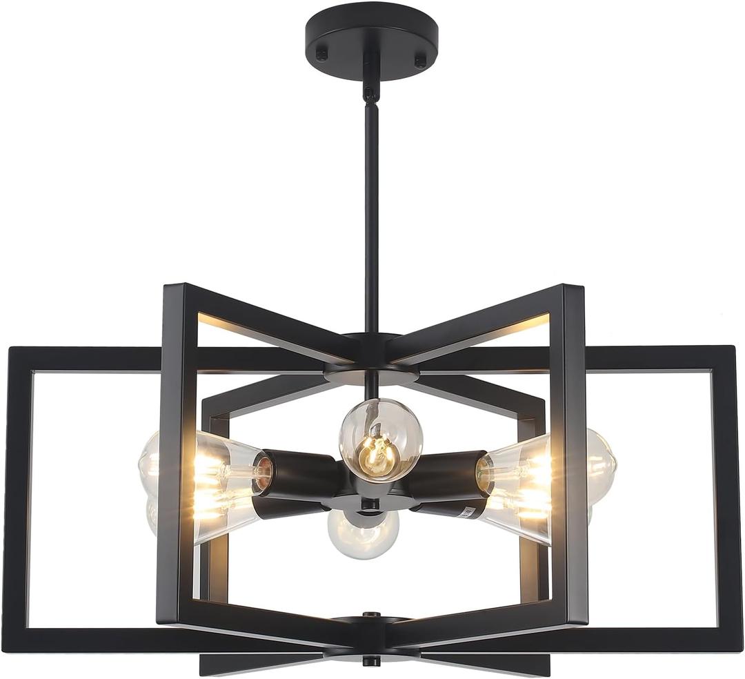 Modern Farmhouse Chandelier, 23.6'' Large Black Chandelier Light Fixture Industrial Geometric Chandeliers for Dining Room Entryway Living Room Kitchen (6 Lights, E26)