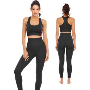 Workout Sets for Women 2 Piece High Waisted Seamless Leggings with Padded Stretchy Sports Bra Sets Gym Clothes (Medium, Black)