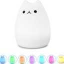 WoneNice Cute Kitty Night Light, Rechargeable Silicone Cute Lamp with Warm White & 7-Color Breathing Modes, Touch Sensor Control, Gift for Women Mom Teen Girls Kids Toddler Baby