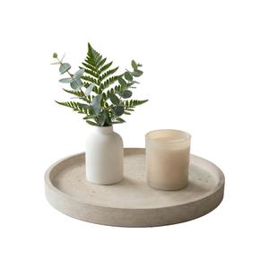 Travertine Tray, 10" Round Serving Tray for Office, Kitchen and Coffee Table, Decorative Vanity Trays, Bathroom Trays for Counter, Beige Round