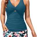 Women Tankini Swimsuit Shorts - One Piece Tummy Control Bathing Suit Twist Knot Swimwear 2025 with Pockets Size XL