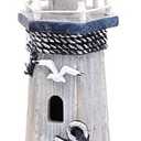 Linfevisi Nautical Decoration Handmade Wooden Lighthouse with Anchor&Seabird Marine Ornament Wooden Lighthouse 10.25" High Tabletop Decor