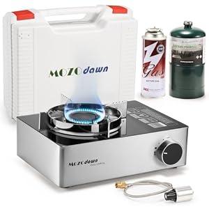 MOZODAWN Dual Fuel Camp Stove, 12000 BTU Portable Propane/Butane Stove with Case, Adapter Hose, Wind Guard, Single Burner Propane Stove for Home Kitchen, Camping, Picnics, Hiking, Fuel Not Included
