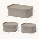 La Jolie Maison Velvet Storage Baskets with Lids, Sturdy Stackable Cardboard Boxes with Decorative Trays, Organizer Bins for Bathroom Bedroom Organizing, Taupe, Set of 3